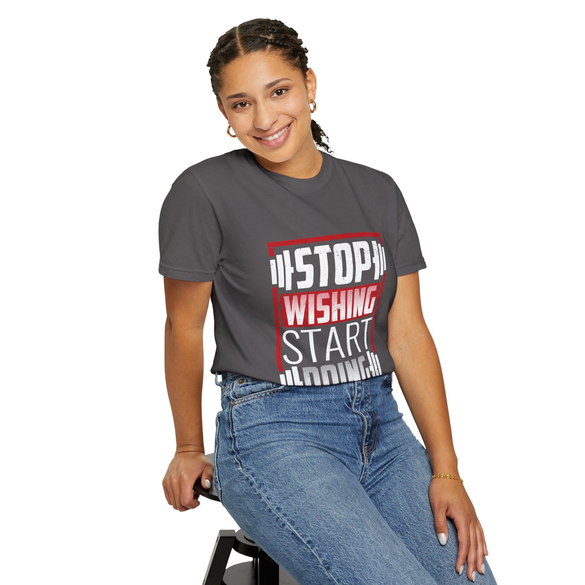 Motivational Workout T-Shirt - 'Stop Wishing Start Doing'