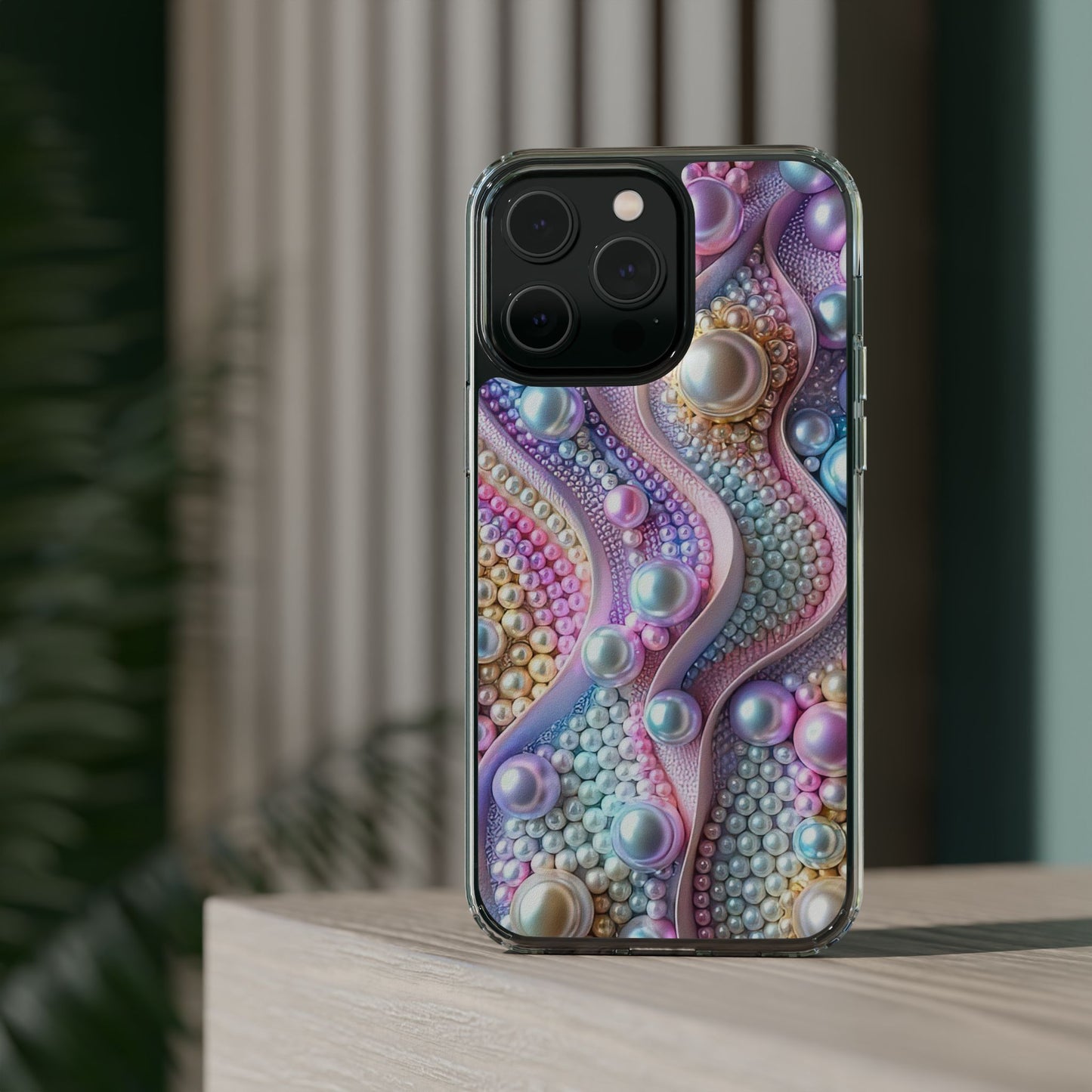 Colorful Pearl Wave Clear Phone Case, Elegant iPhone Cover