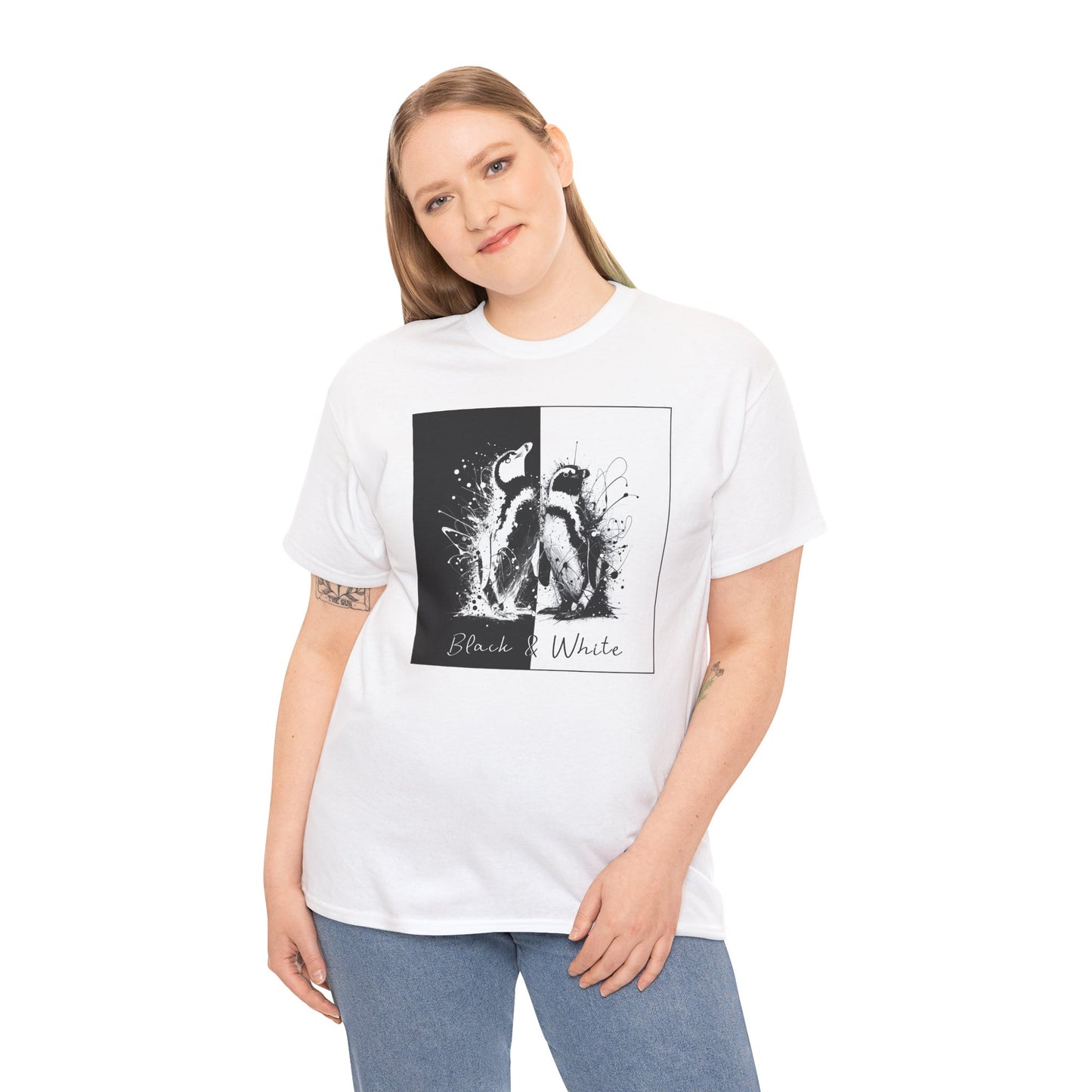 Black & White Penguins Unisex Heavy Cotton Tee