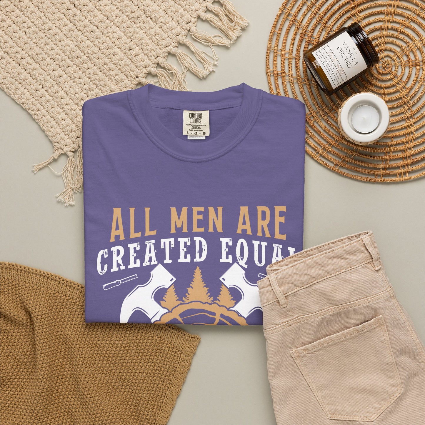All Men Are Created Equal Carpenter T-Shirt - Unisex Garment-Dyed Tee for Woodworkers