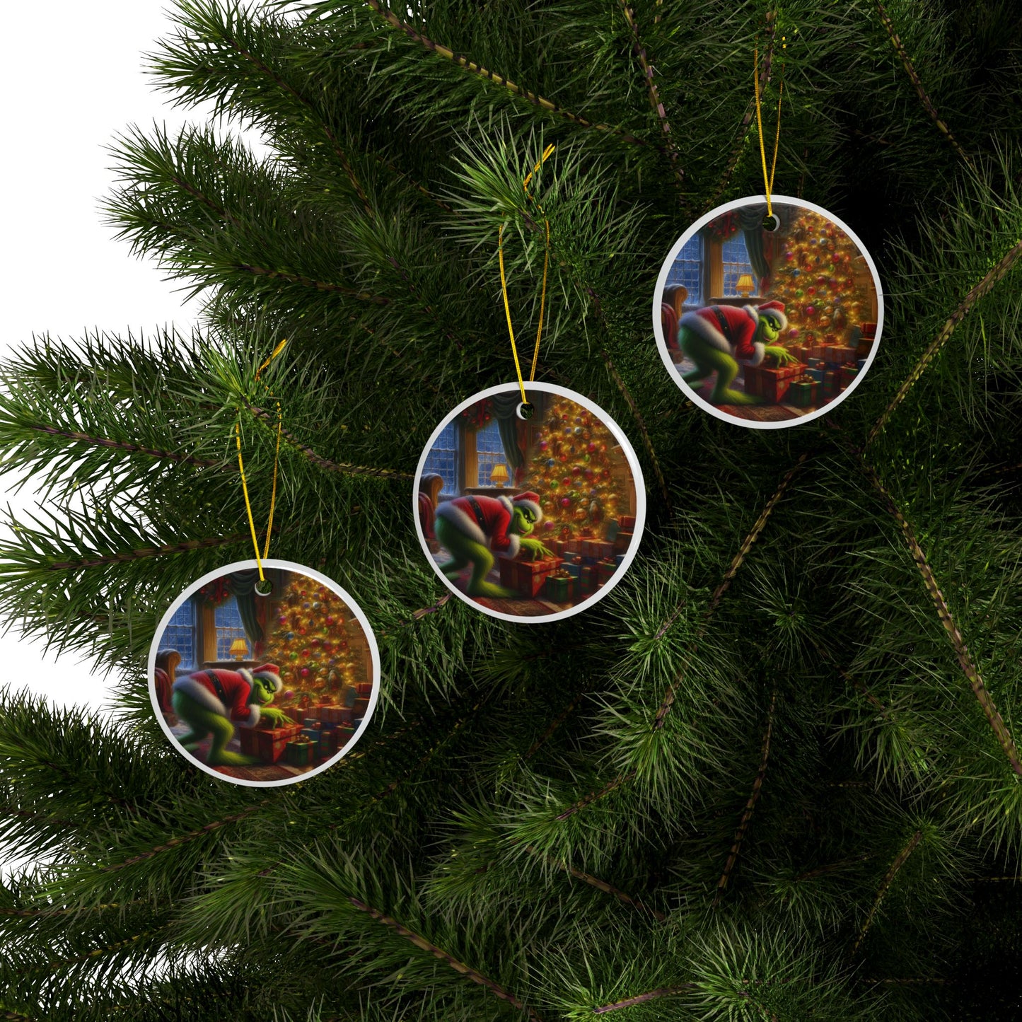 The Grinch’s Christmas Cunning Christmas Ceramic Ornaments, 2-Side Print, (1pc, 3pcs, 5pcs, 10pcs)