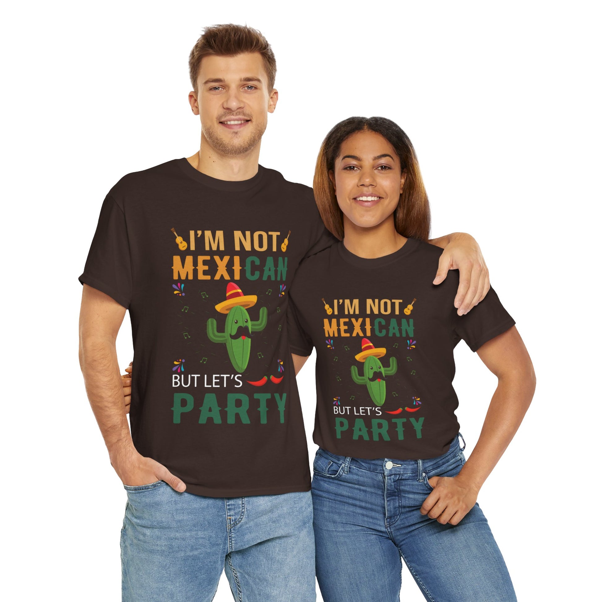 Funny Unisex Heavy Cotton Tee - "I'm Not Mexican But Let's Party"