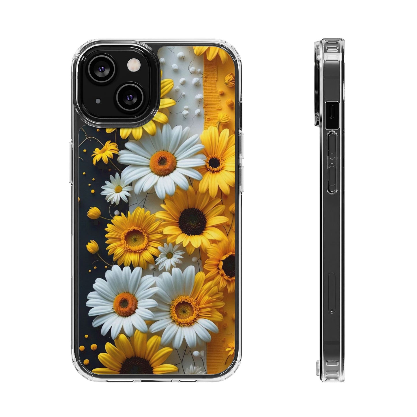 Clear Floral Phone Case - Yellow and White Daisy Pattern Colorful Spring Accessory