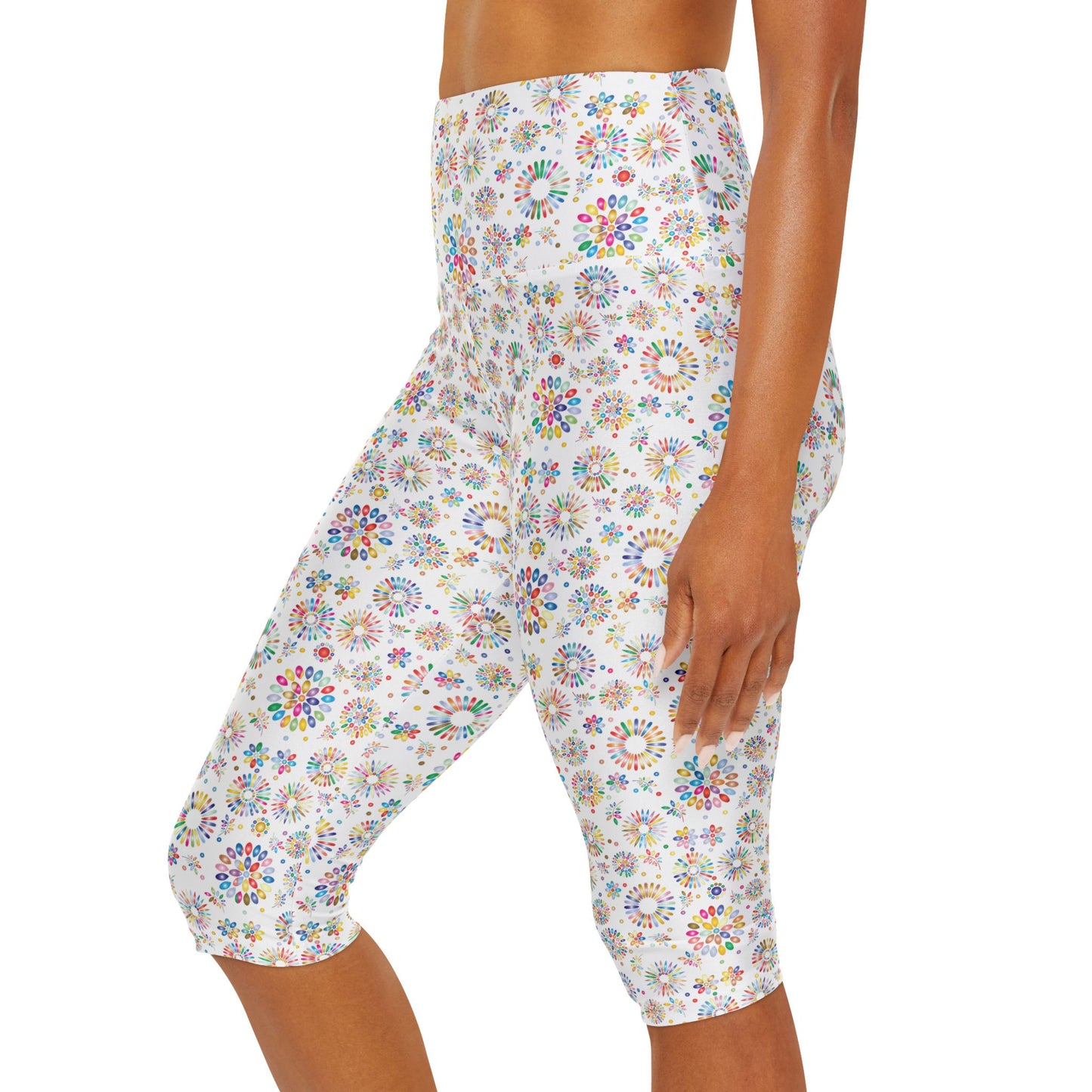 Vibrant Vibes Yoga Capri Leggings (AOP) / White