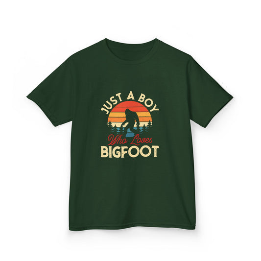 Kids Bigfoot Lover Tee - Just a Boy Who Loves Adventure