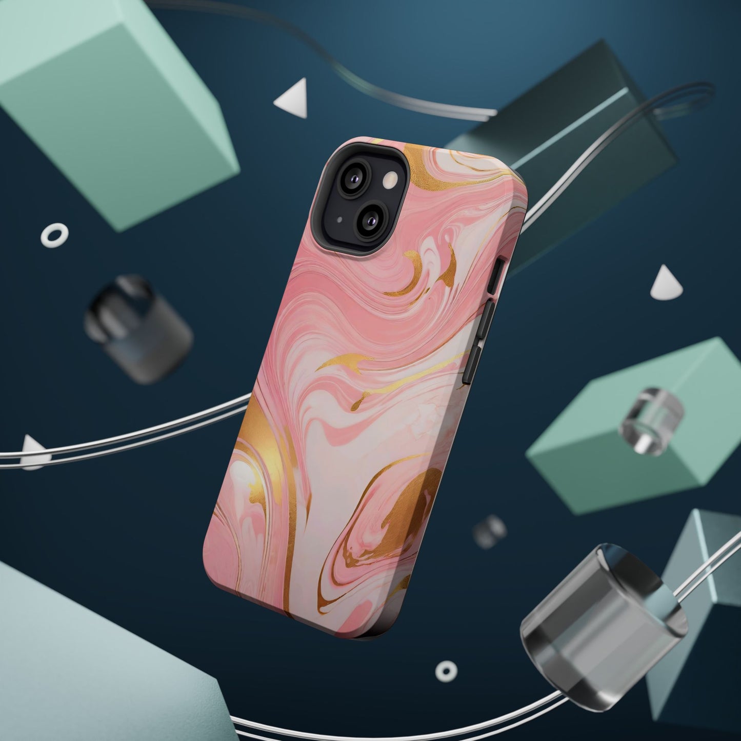 Stylish Magnetic Phone Case, Pink Marble Protective Cover