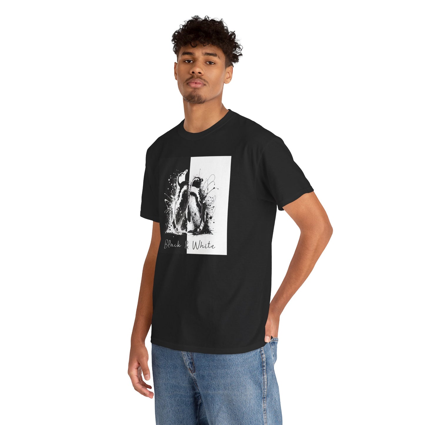 Black & White Penguins Unisex Heavy Cotton Tee