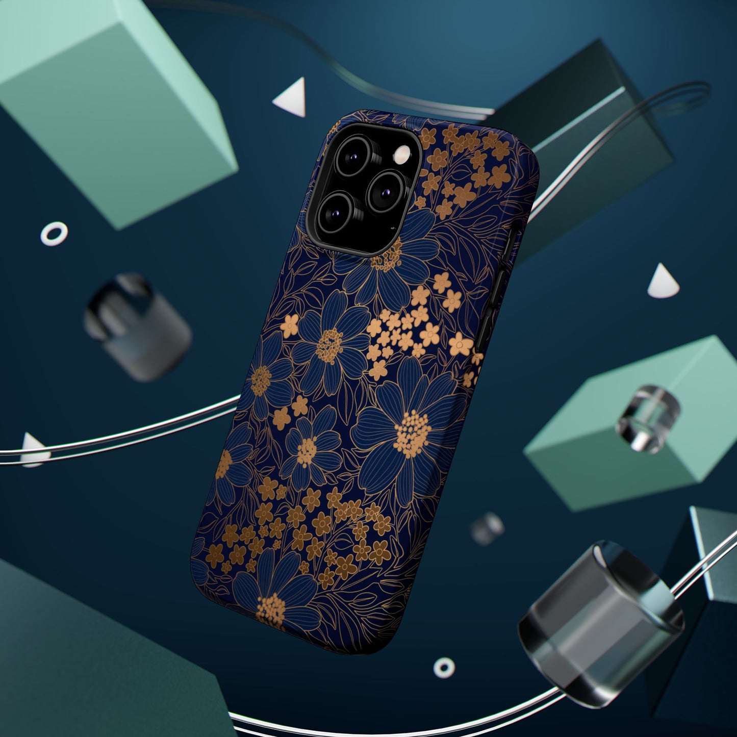 Luxury Serial Magnetic Phone Case, Golden Floral