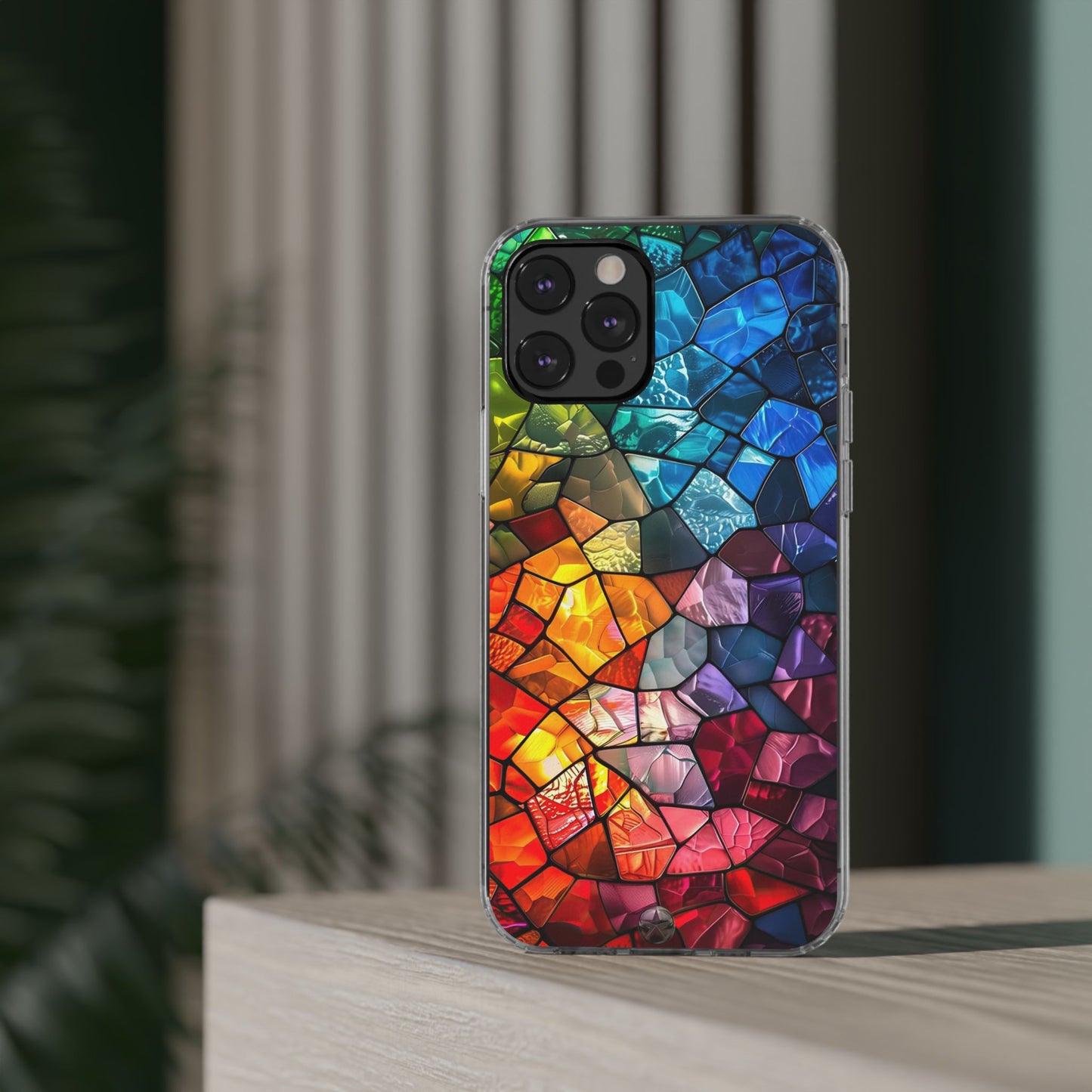 Vibrant Clear Phone Case, Colorful Stained Glass Design
