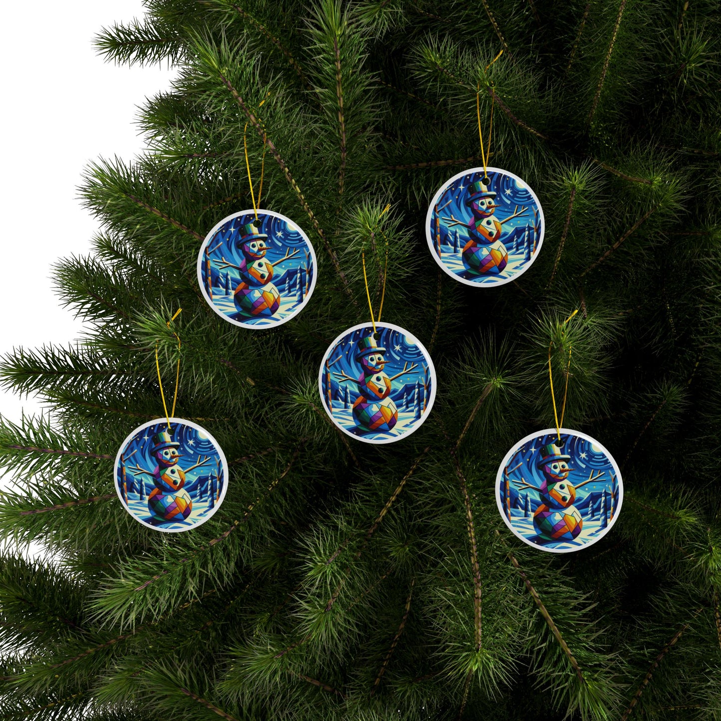 Cubist Frosty Abstract Christmas Ceramic Ornaments, 2-Side Print, (1pc, 3pcs, 5pcs, 10pcs)