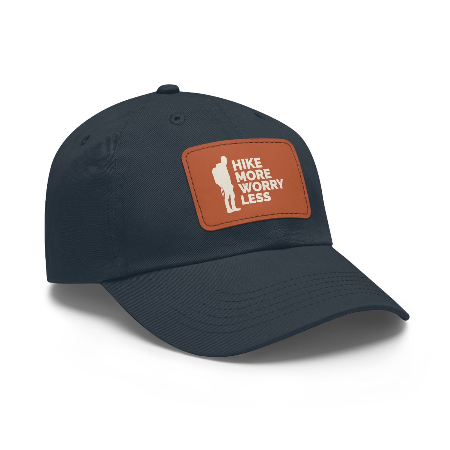 Hike More Worry Less Dad Hat with Leather Patch (Rectangle)