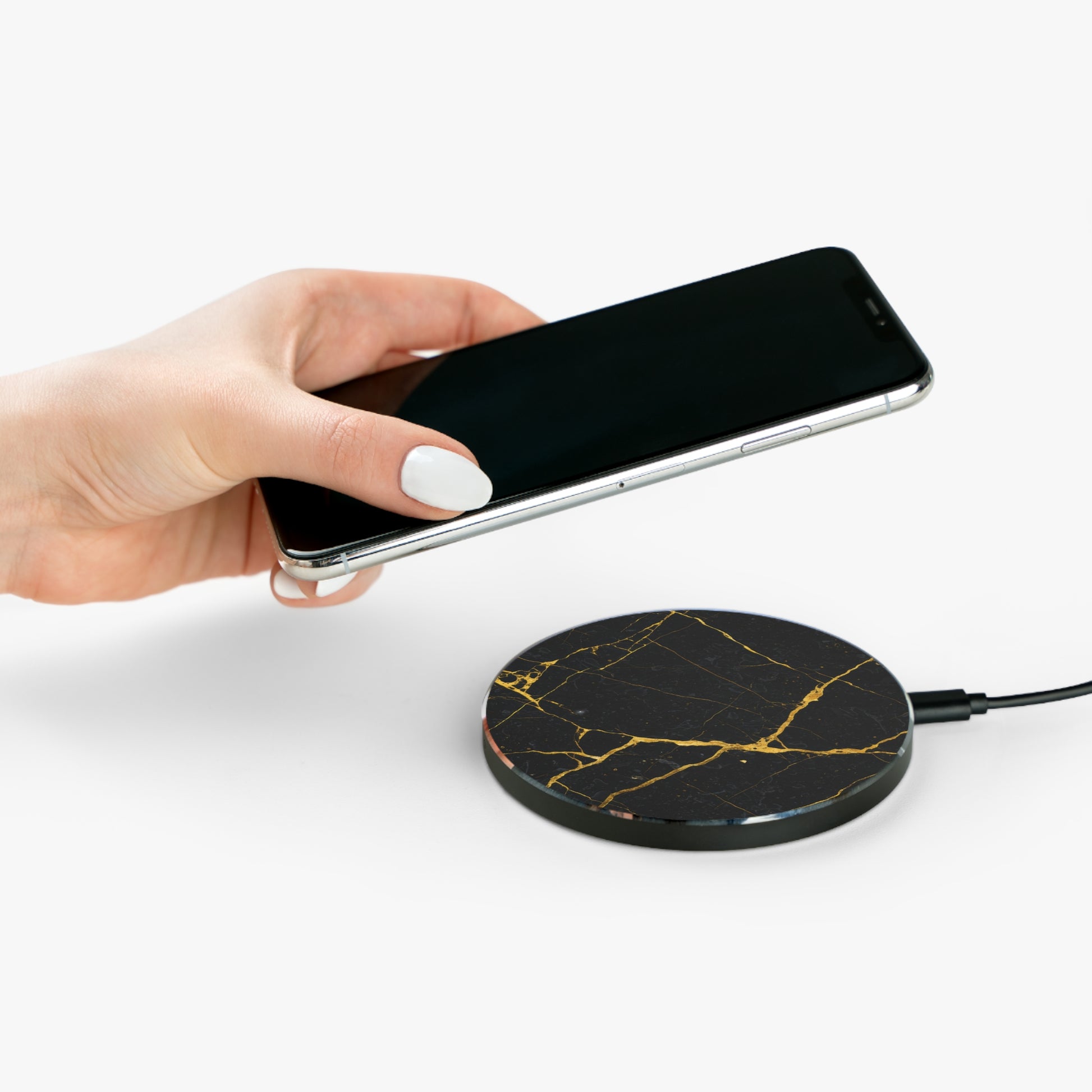 Elegant Black Marble 10W Qi Certified Fast Wireless Charging Pad, Unique Desk Accessory