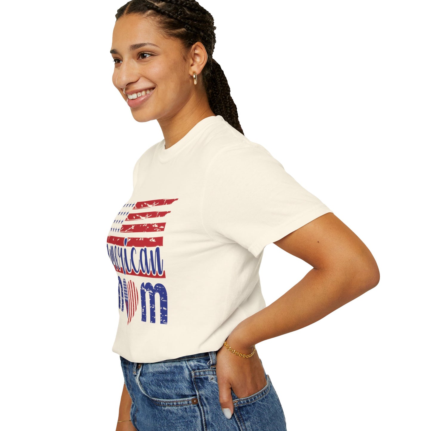 American Mom Garment-Dyed T-Shirt - Patriotic Tee for Moms