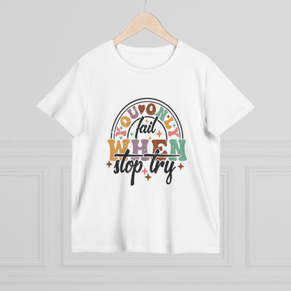 Women’s Maple Motivational Tee - 'You Only Fail When You Stop Trying'