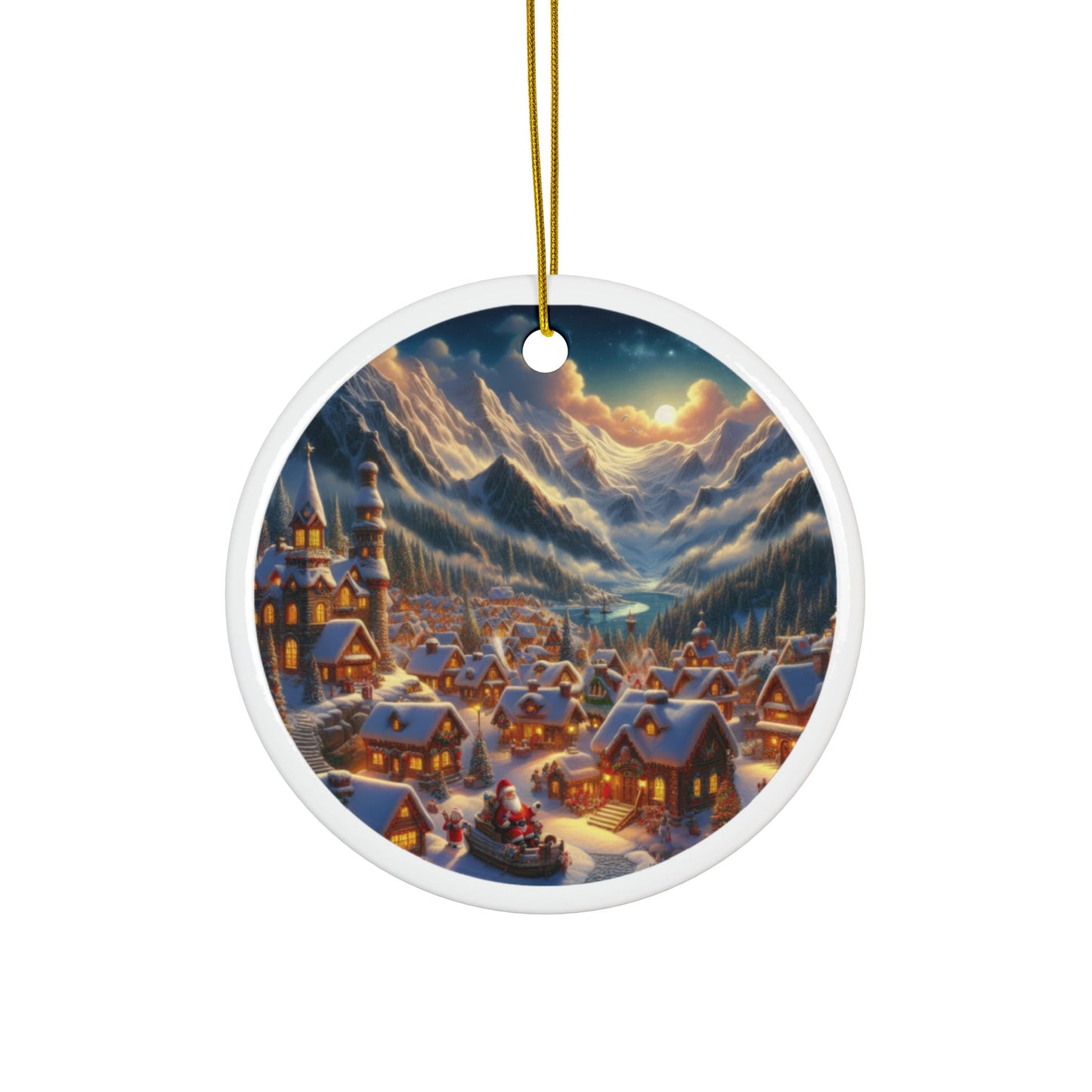 Winter’s Magic Village Christmas Ceramic Ornaments, 2-Side Print, (1pc, 3pcs, 5pcs, 10pcs)