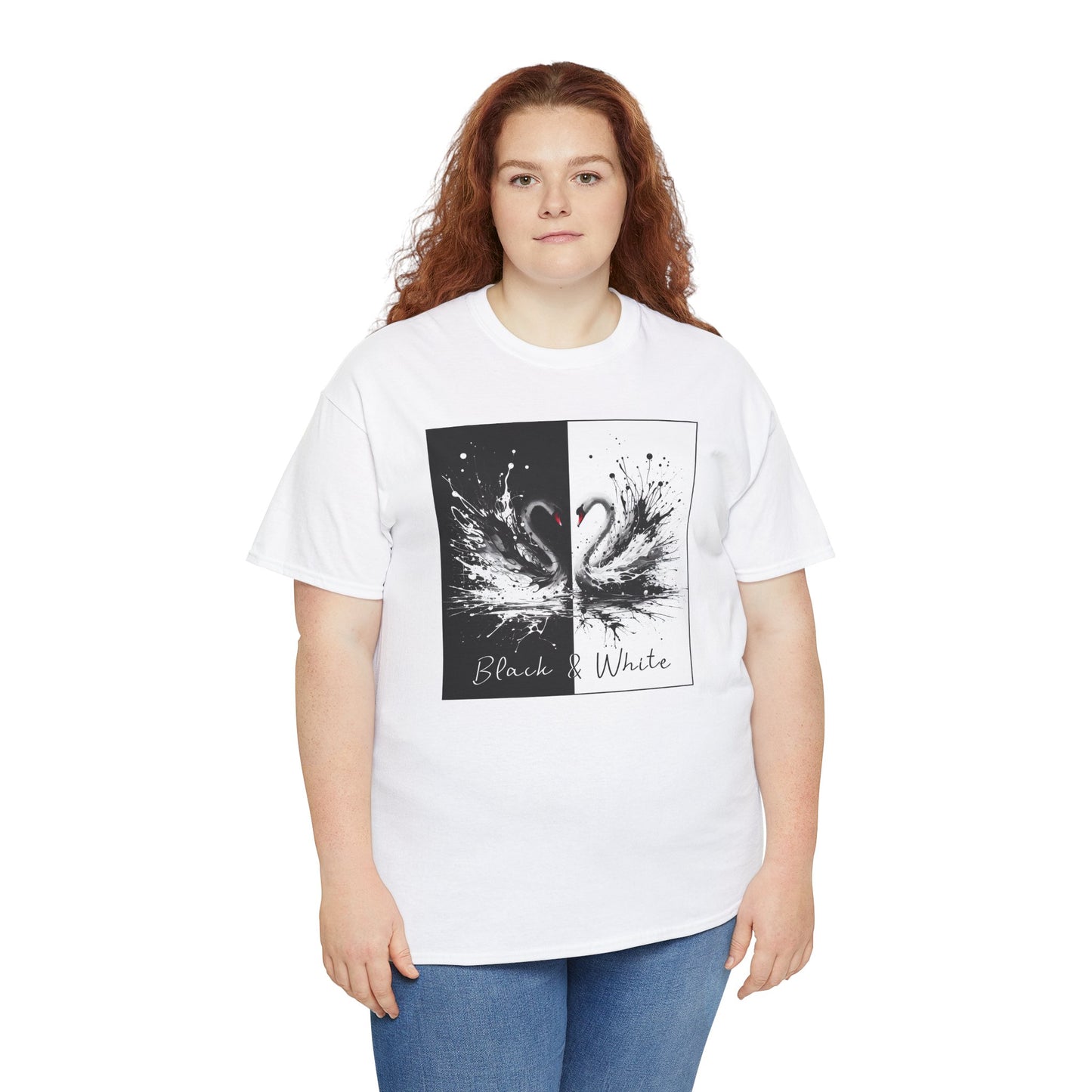 Black & White Swans Unisex Heavy Cotton Tee