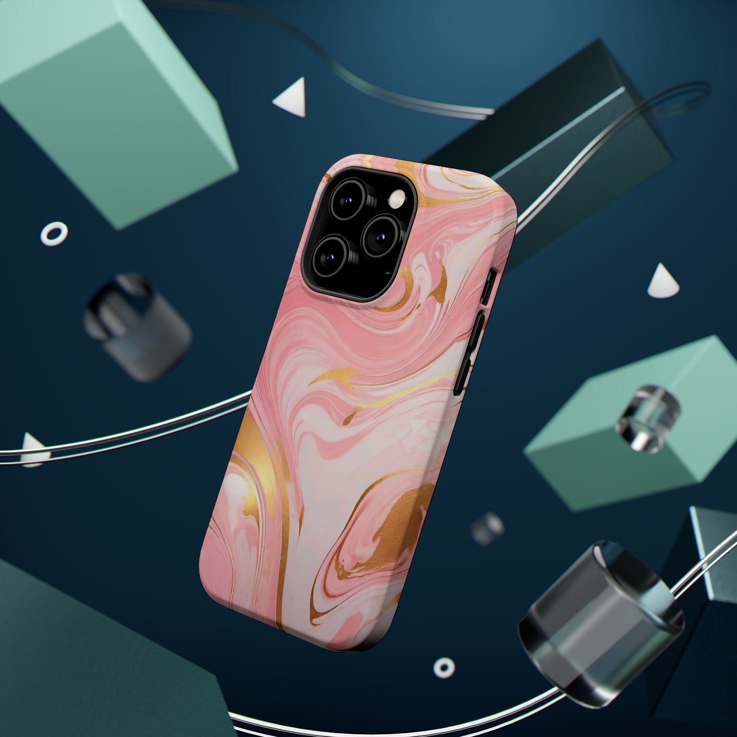 Stylish Magnetic Phone Case, Pink Marble Protective Cover