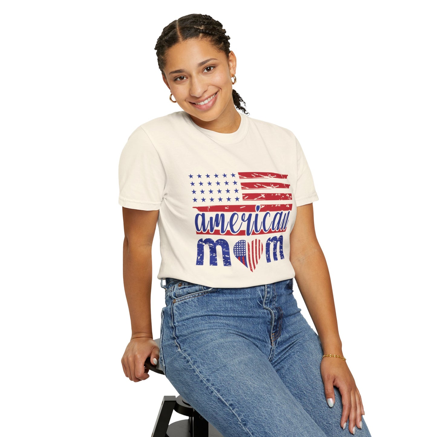 American Mom Garment-Dyed T-Shirt - Patriotic Tee for Moms