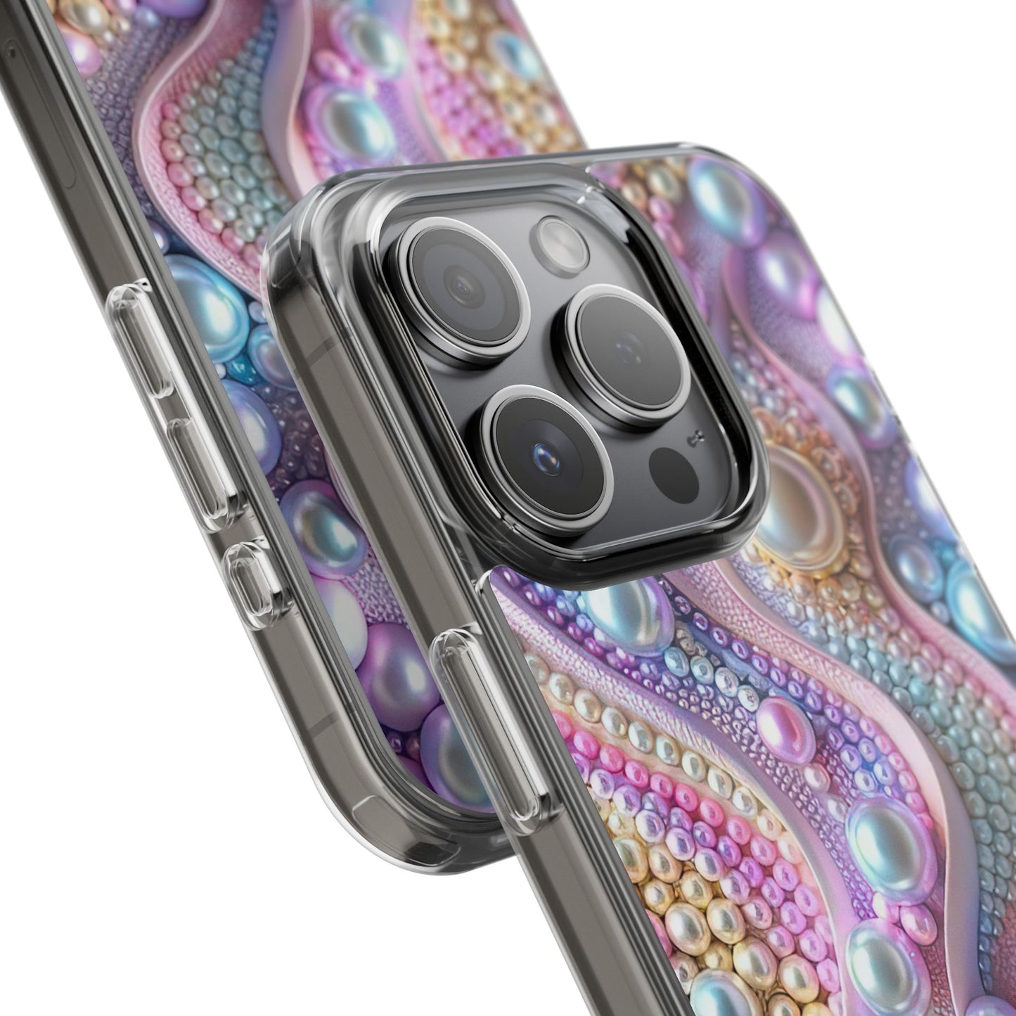 Colorful Pearl Wave Clear Phone Case, Elegant iPhone Cover