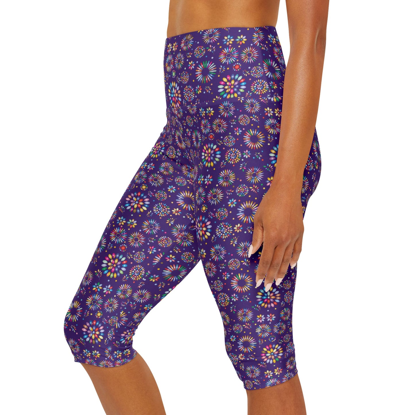 Vibrant Vibes Yoga Capri Leggings (AOP) / Purple