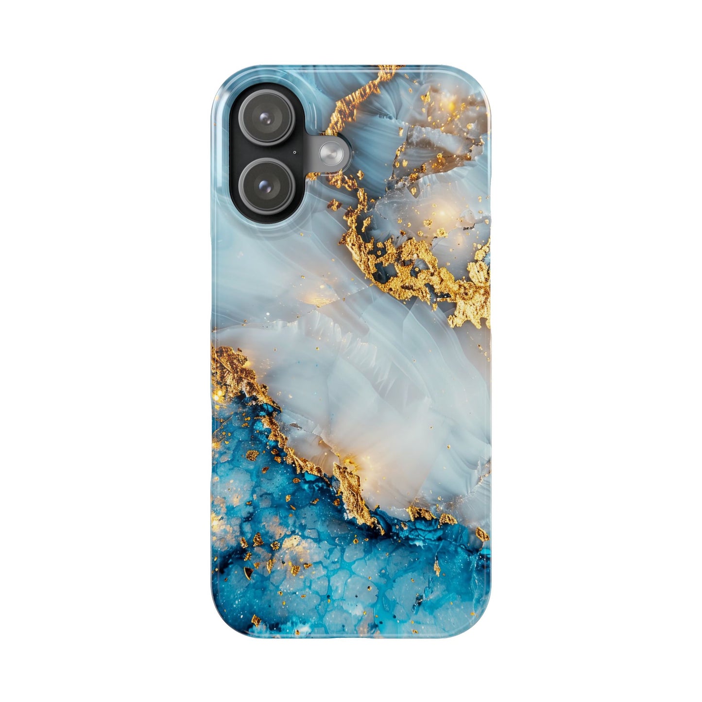 Marble Luxe Slim iPhone Case, Elegant Blue & Gold Design