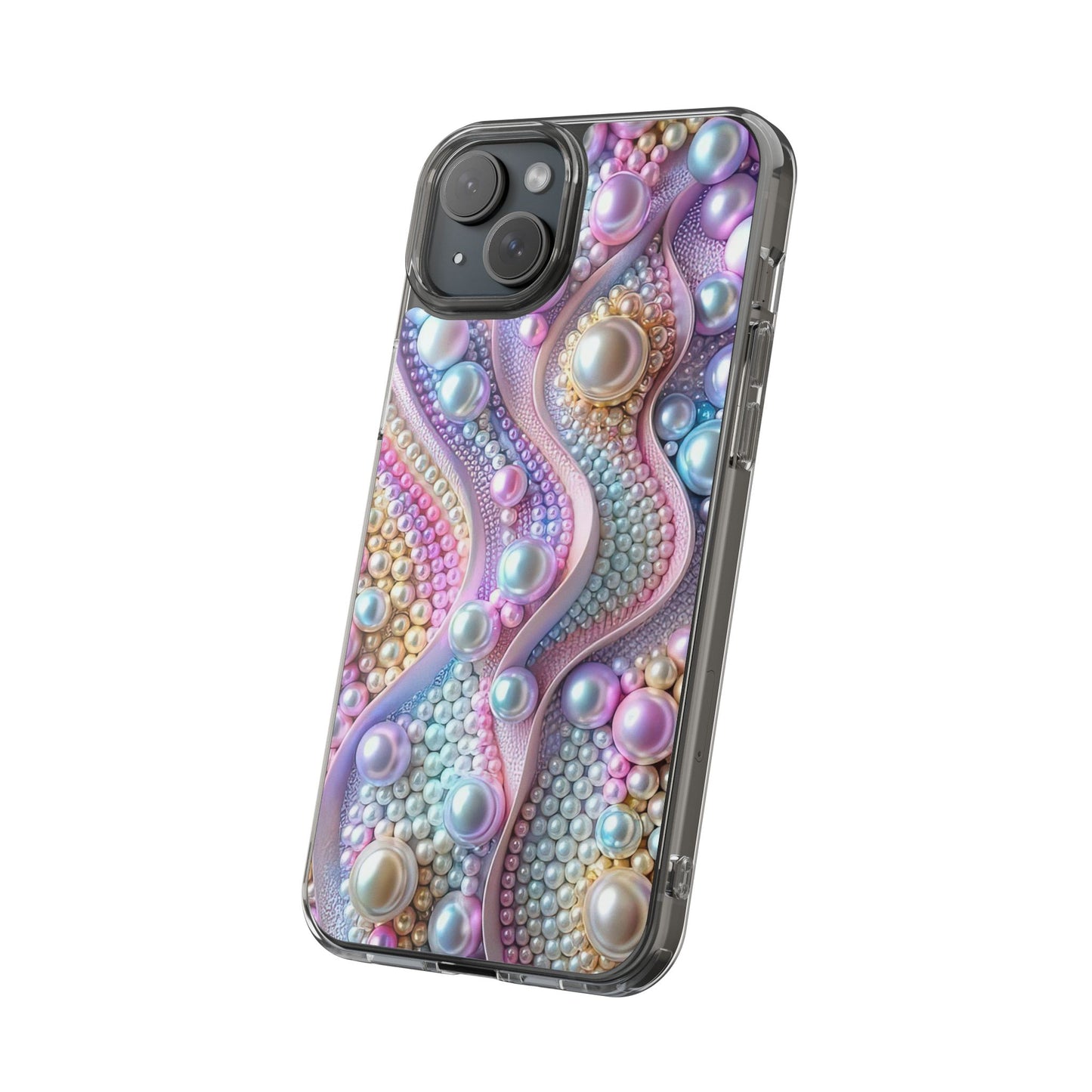 Colorful Pearl Wave Clear Phone Case, Elegant iPhone Cover