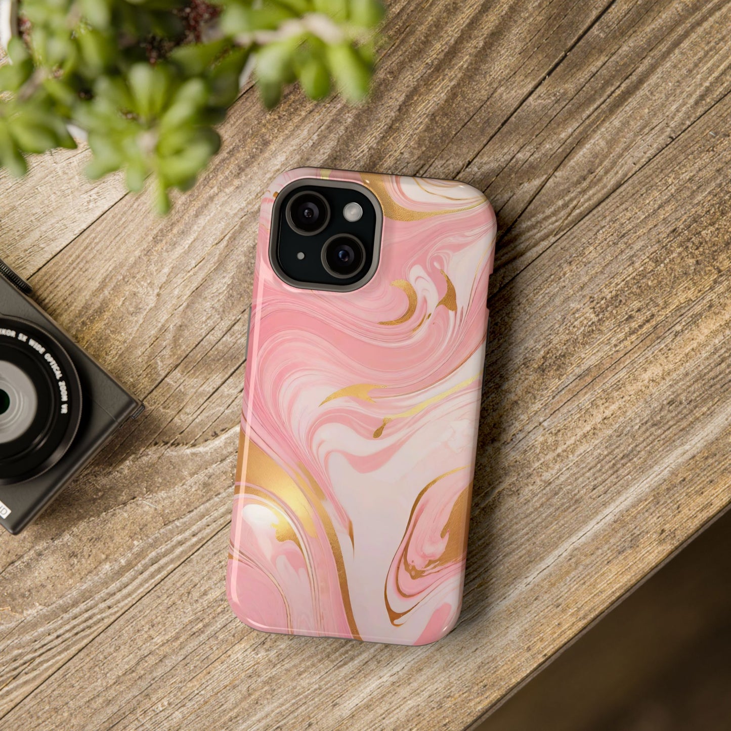 Stylish Magnetic Phone Case, Pink Marble Protective Cover