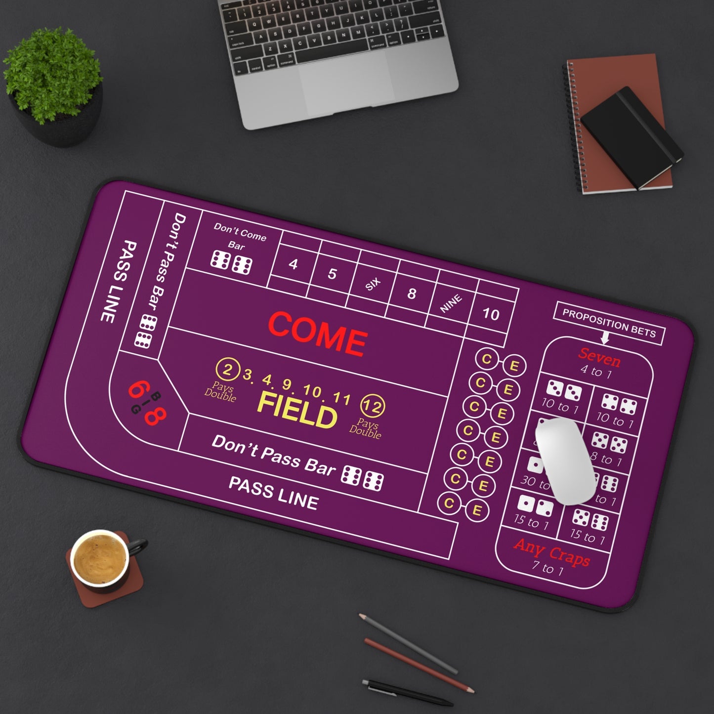 Casino Craps Desk Mat — 2-in-1 Gaming Surface / Purple