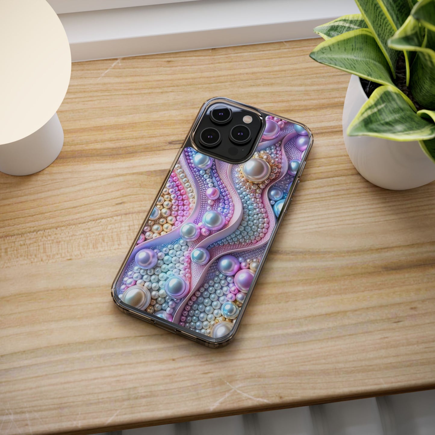 Colorful Pearl Wave Clear Phone Case, Elegant iPhone Cover
