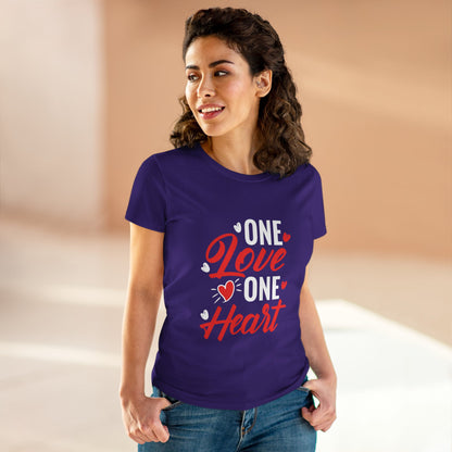 One Love One Heart Women's Midweight Cotton Tee - Cute, Casual Valentine's Apparel