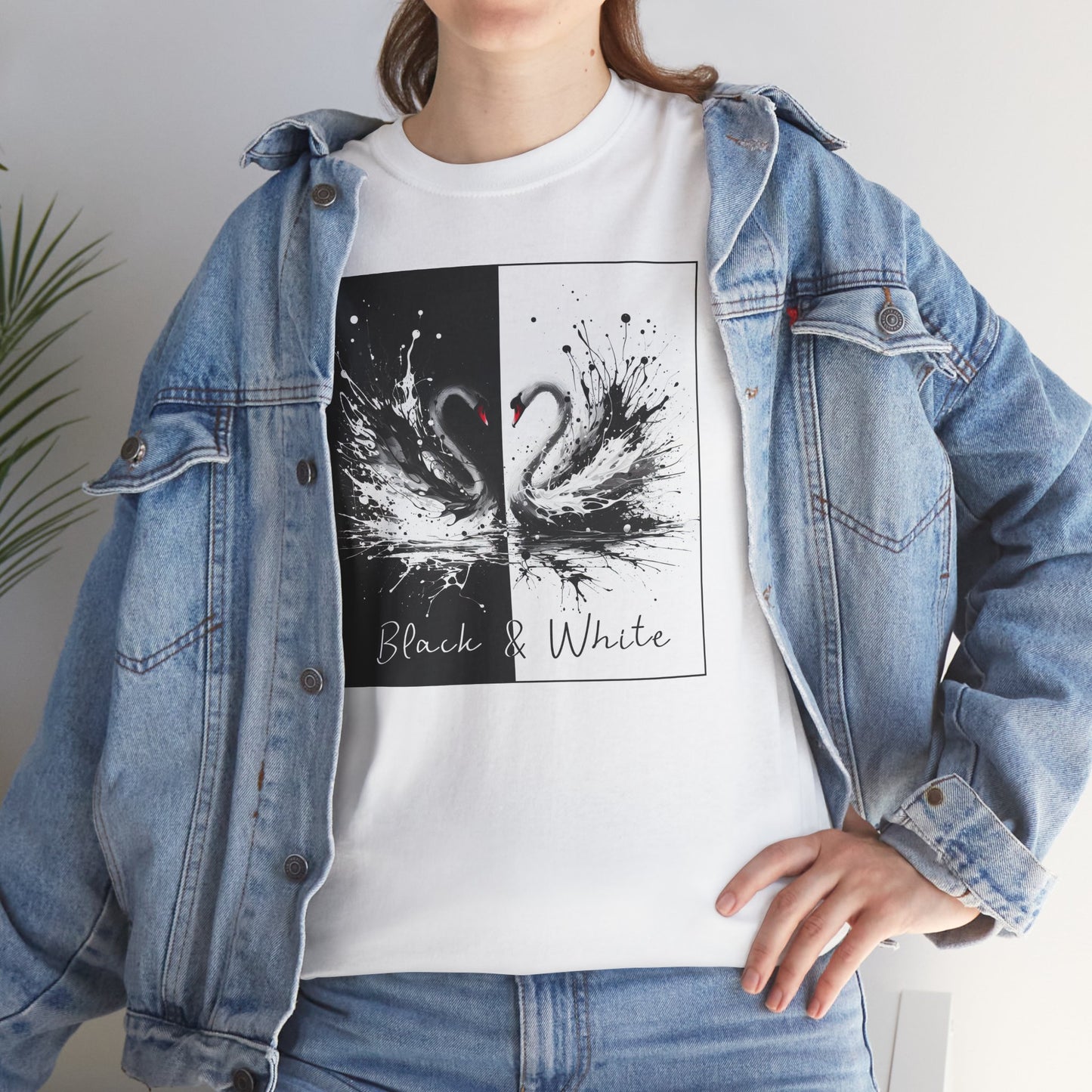 Black & White Swans Unisex Heavy Cotton Tee