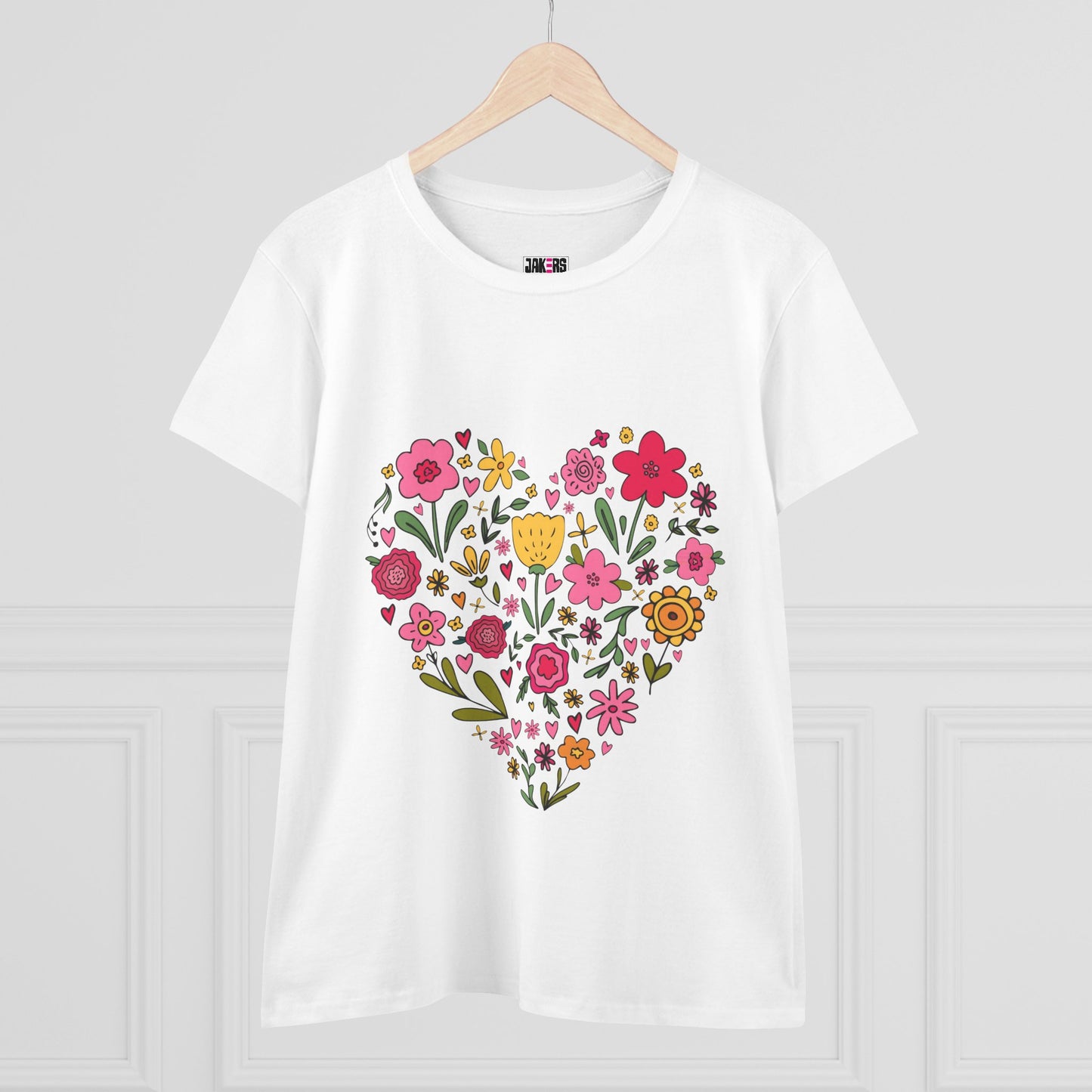 Floral Heart Women's Cotton Tee - Cute Everyday T-Shirt