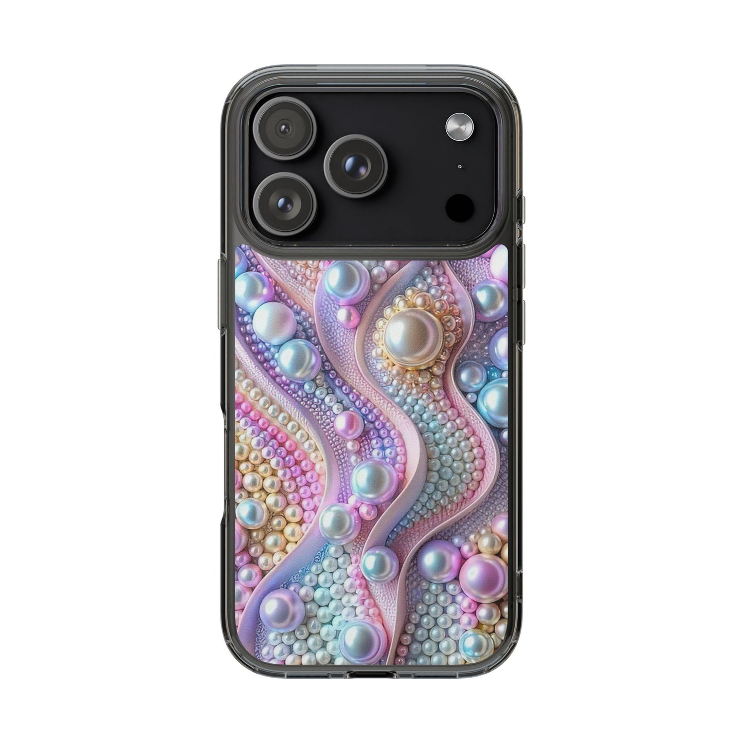Colorful Pearl Wave Clear Phone Case, Elegant iPhone Cover