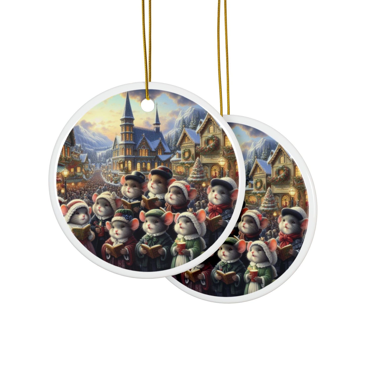 Yuletide Mouse Melodies Christmas Ceramic Ornaments (1pcs, 3pcs, 5pcs, 10pcs) 2-Side Print