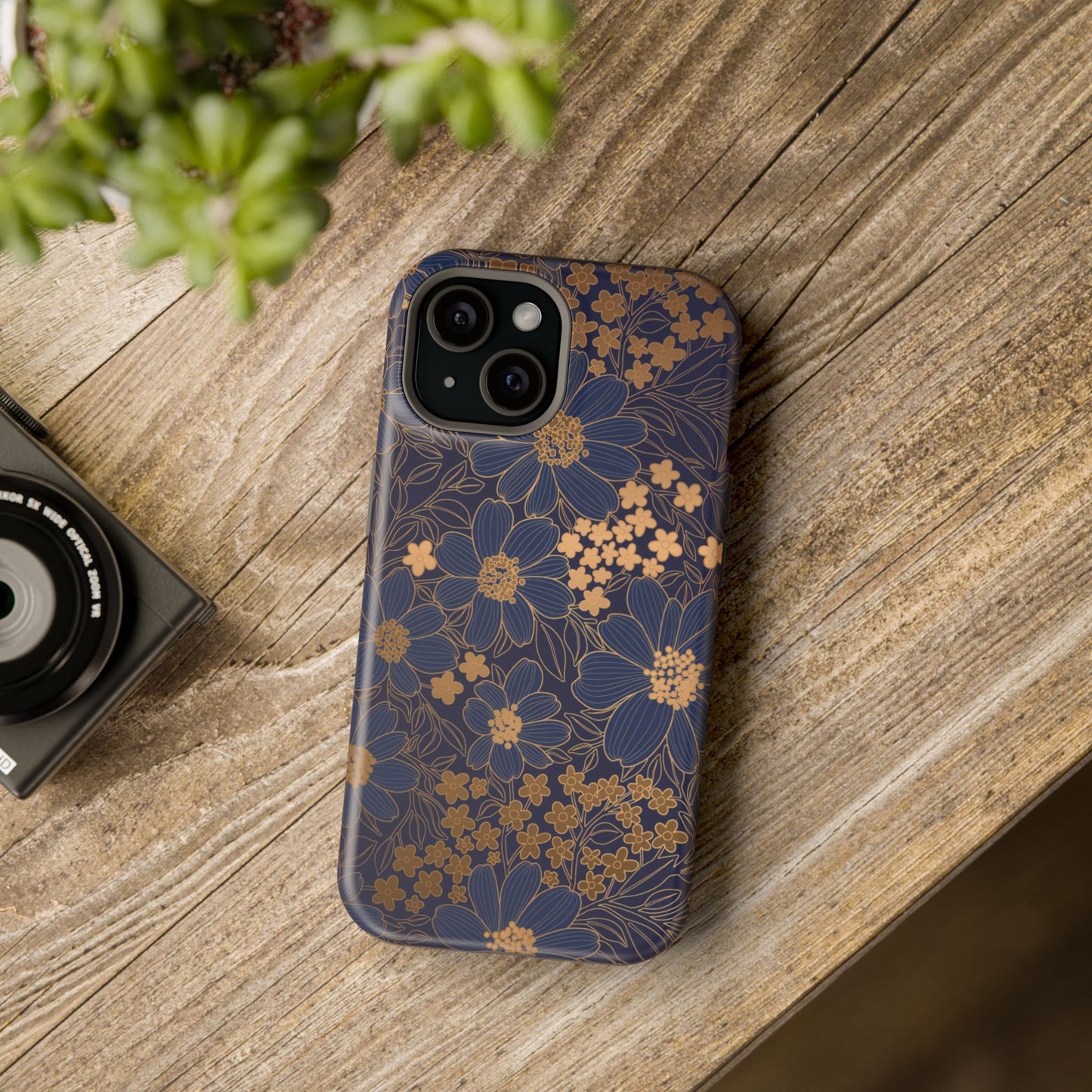 Luxury Serial Magnetic Phone Case, Golden Floral