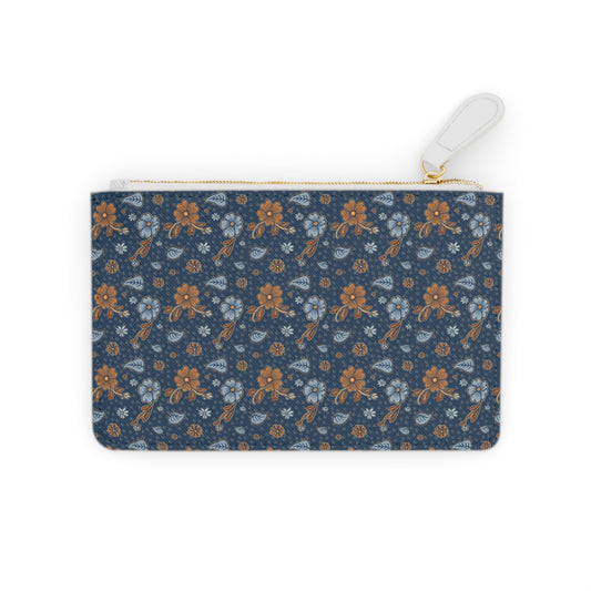 Timeless Elegance: Minimal Floral Mini Clutch Bag / Dark Blue