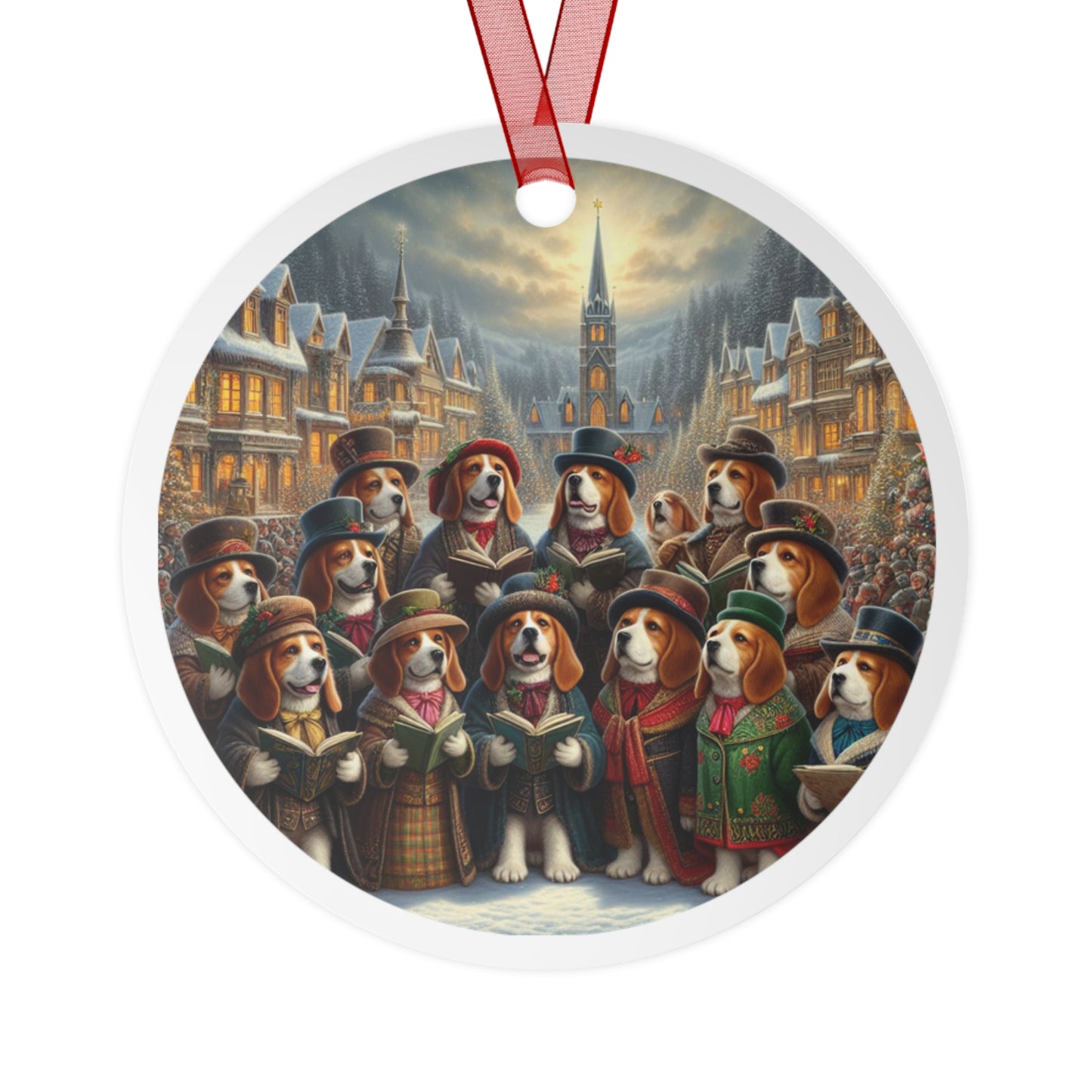 Victorian Beagle Carols Metal Ornaments, 2-Side Print