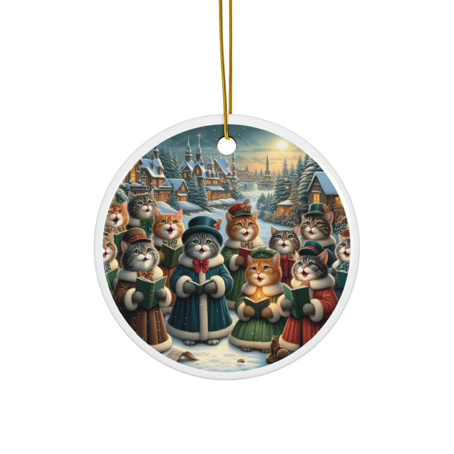 Victorian Purrs and Carols Christmas Ceramic Ornaments (1pcs, 3pcs, 5pcs, 10pcs) 2-Side Print