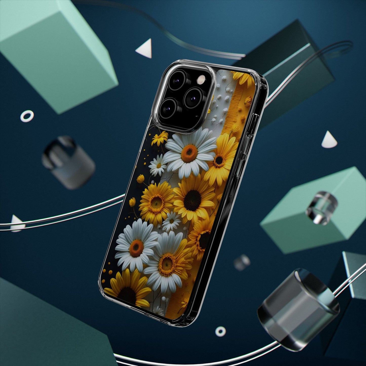 Clear Floral Phone Case - Yellow and White Daisy Pattern Colorful Spring Accessory