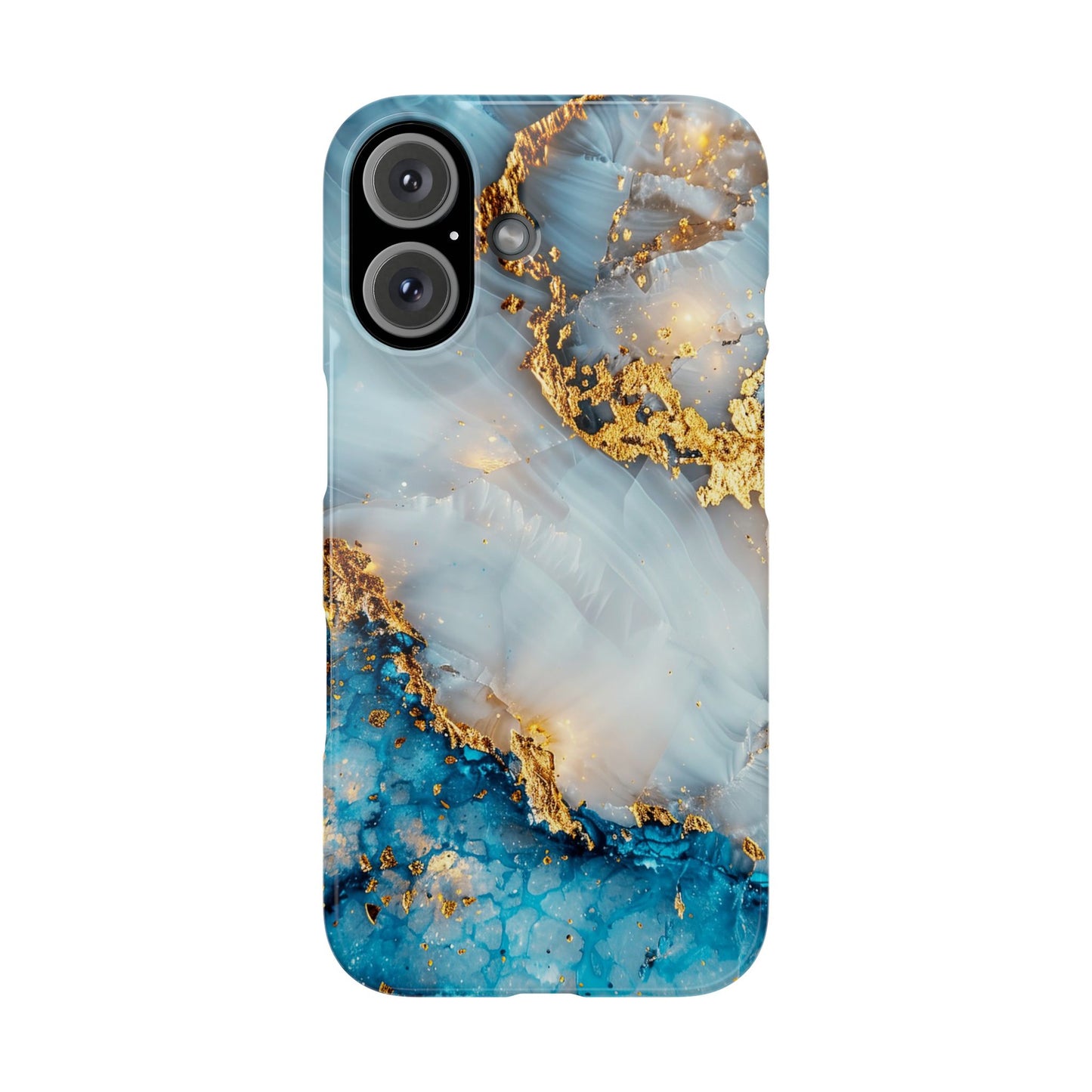 Marble Luxe Slim iPhone Case, Elegant Blue & Gold Design