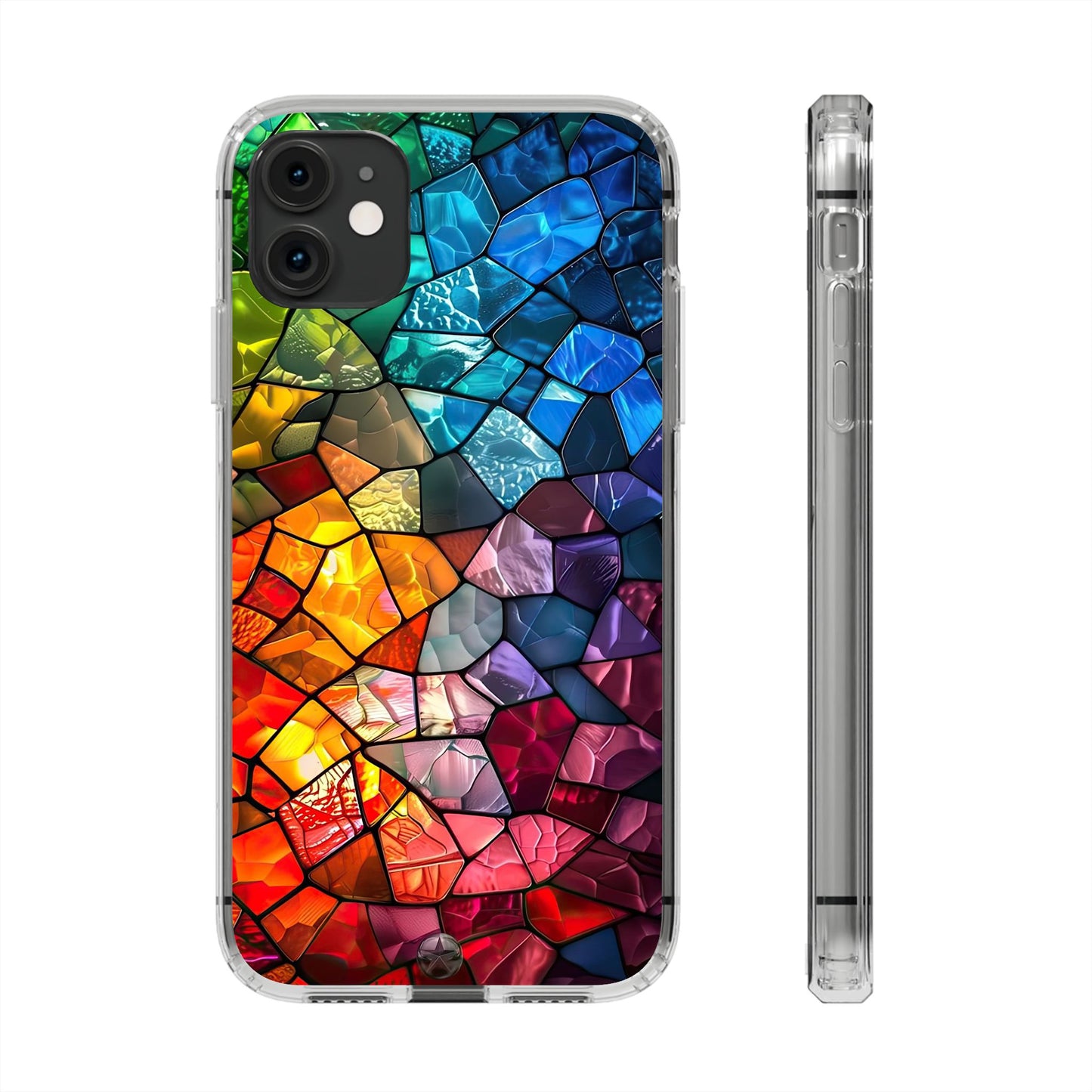 Vibrant Clear Phone Case, Colorful Stained Glass Design