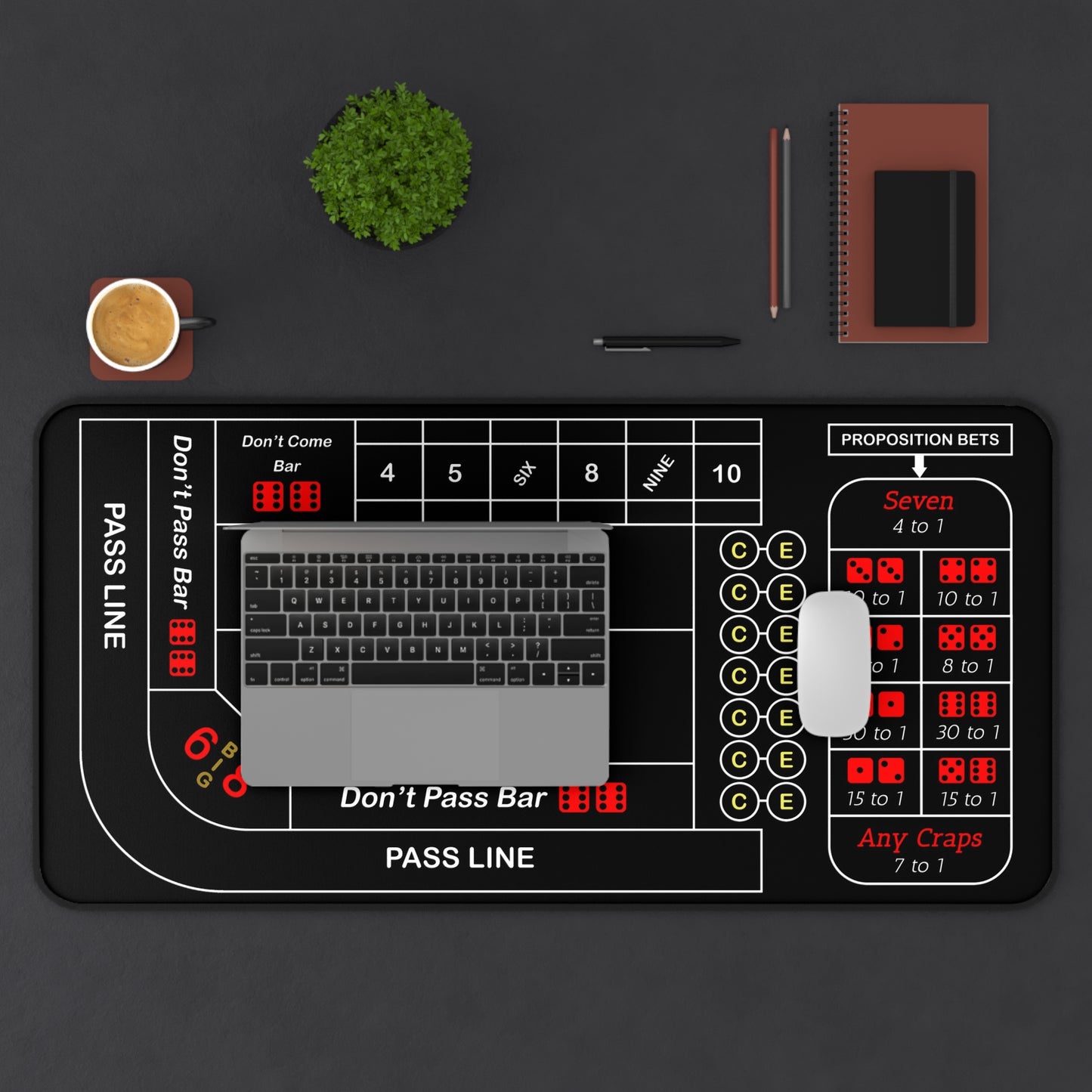 Casino Craps Desk Mat — 2-in-1 Gaming Surface / Black