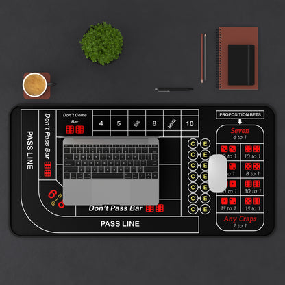 Casino Craps Desk Mat — 2-in-1 Gaming Surface / Black