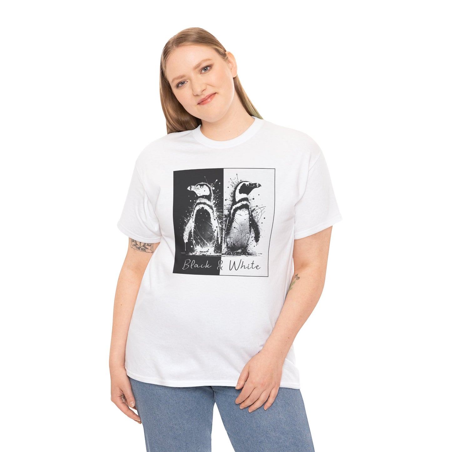 Black & White Penguins Unisex Heavy Cotton Tee