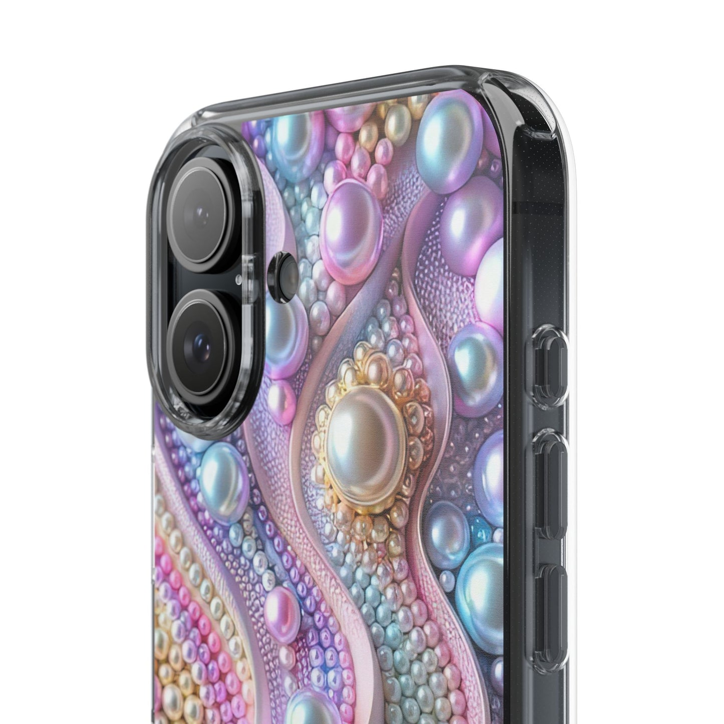 Colorful Pearl Wave Clear Phone Case, Elegant iPhone Cover