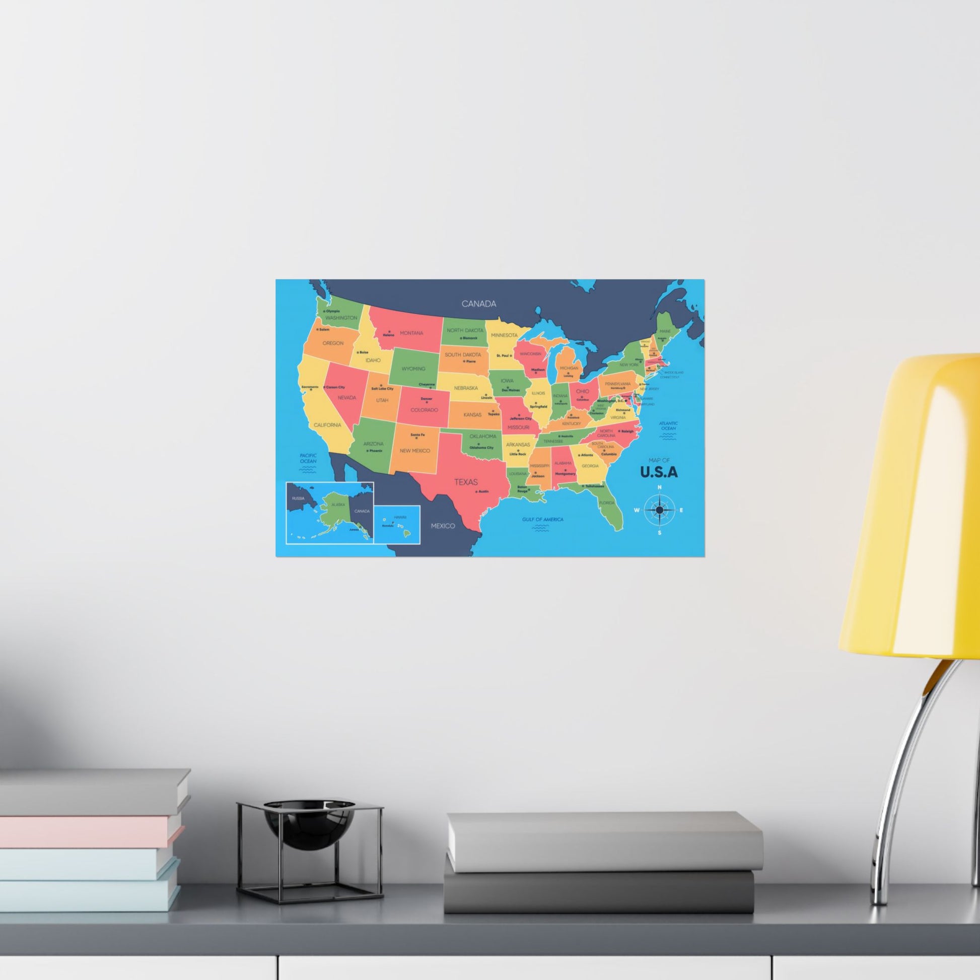 USA Map States and Capitals Posters