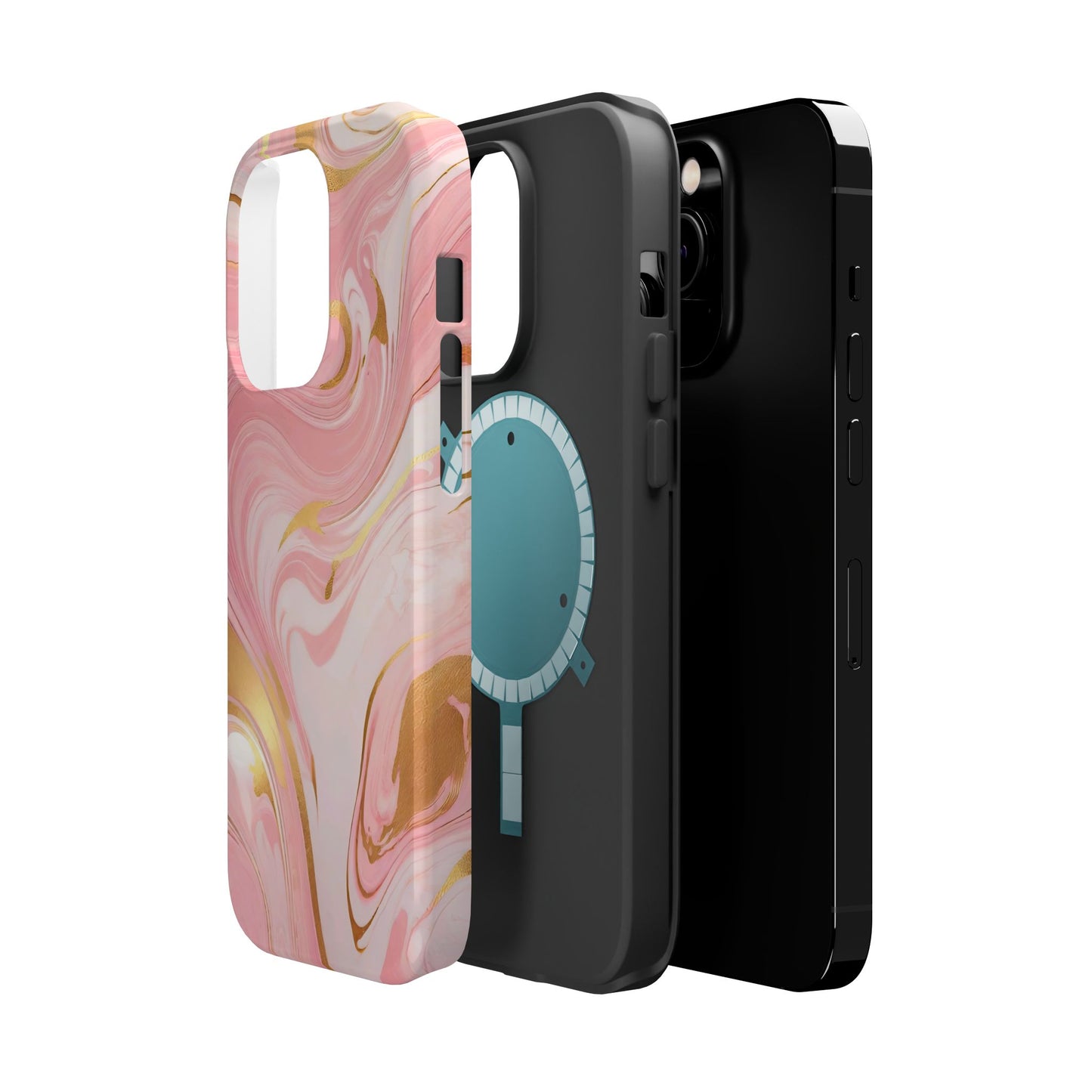 Stylish Magnetic Phone Case, Pink Marble Protective Cover