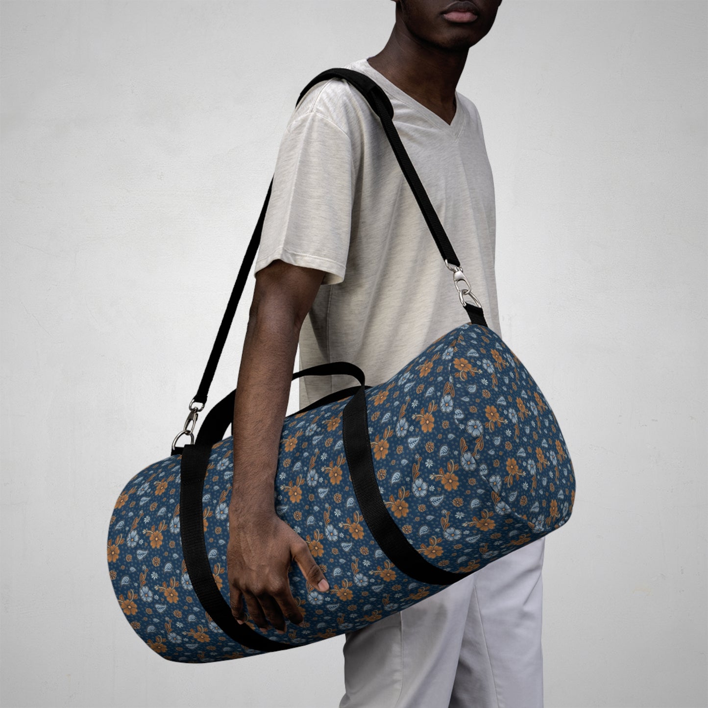 Timeless Elegance: Minimal Floral Duffel Bag / Dark Blue