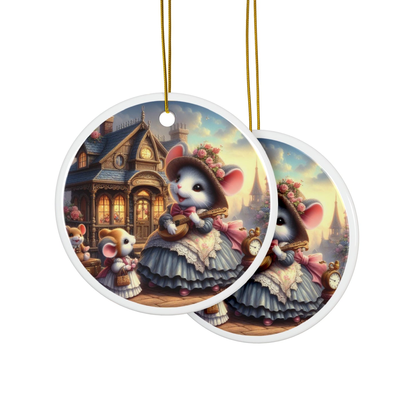 Victorian Melody On Guitar Christmas Ceramic Ornaments (1pcs, 3pcs, 5pcs, 10pcs) 2-Side Print