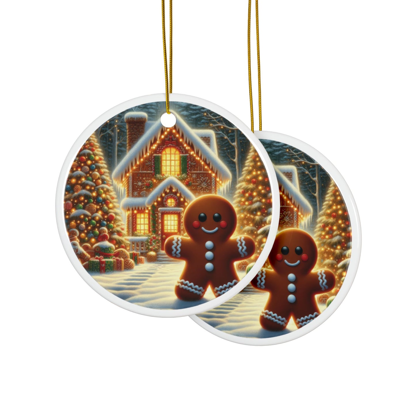 Gingerbread Man’s Christmas Charm Christmas Ceramic Ornaments, 2-Side Print, (1pc, 3pcs, 5pcs, 10pcs)